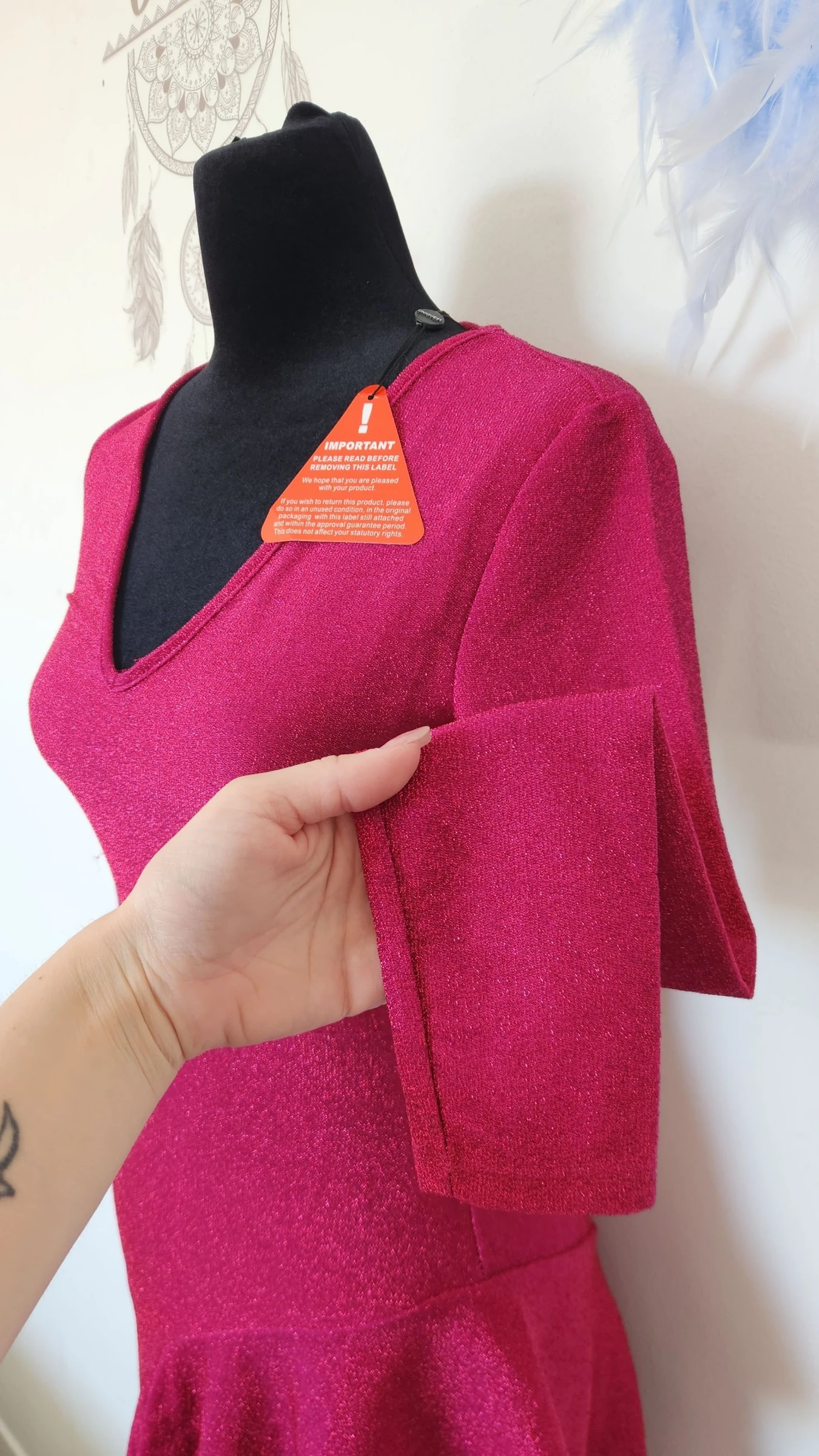 Fuchsia glitterende avondjurk met V-hals ●Maat S●🌸 Nieuw – photo 5